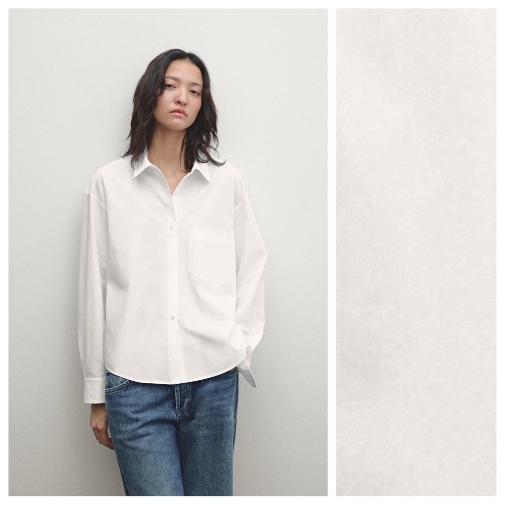 NWT. Massimo Dutti White Poplin Shirt with Asymmetric Hem. Size S.